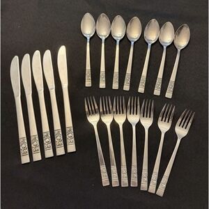 National Stainless Japan Vintage Laureen Place Rose Set 19 Forks Spoons Knives